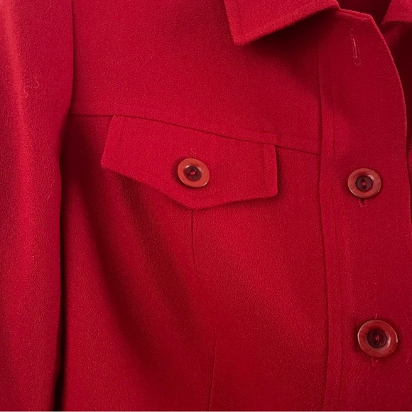 Vintage 1990s Jessica Ash Wool Gabardine Button-Front Cropped Jacket Red - Picture 5 of 16